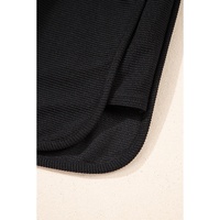 Black Textured Half Zip Kangaroo Pocket Top Drawstring Shorts Set - L thumbnail