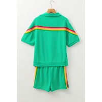 Sea Green Rainbow Colorblock Collared Short Sleeve Top 2 Piece Shorts Set - XL thumbnail