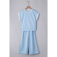 Beau Blue Textured Colorblock Edge Tank Top High Waist Pants Set - L thumbnail