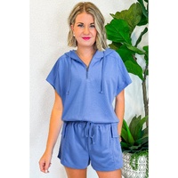 Sky Blue Casual Zipped Short Sleeve Hoodie and Shorts Set - L thumbnail
