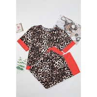 Brown Animal Print Color Contrast Edge Loose Fit Pants Set - XL thumbnail