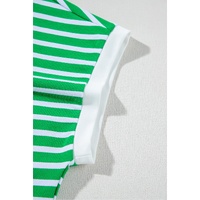 Dark Green Striped Cap Sleeve Tee and Shorts Set - L thumbnail