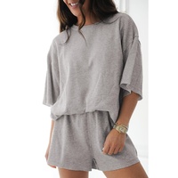 Gray Solid Color Loose Tee 2 Piece Shorts Set - M thumbnail