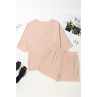 Light French Beige Cactus Forest Waffle Half Sleeve Tee Short Set - S thumbnail