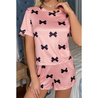 Pink Bow Printed Short 2pcs Lounge Set - M thumbnail