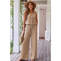 Goat Buttoned Vest Drawstring Wide Leg Pants 2pcs Set - XL thumbnail