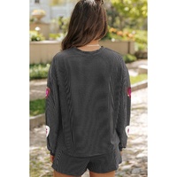 Carbon Grey Valentine Sequin Heart Corded Pullover and Shorts Set - XL thumbnail