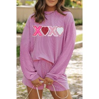 Phalaenopsis Corded Sequined XOXO Heart Valentines Long Sleeve Shorts Set - L thumbnail