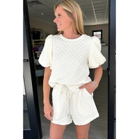 White Solid Color Checkered Texture Short 2pcs Outfit - M thumbnail