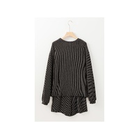 Carbon Grey Bowknot Patched Pattern Corded Long Sleeve Top and Shorts Outfit - 2XL thumbnail