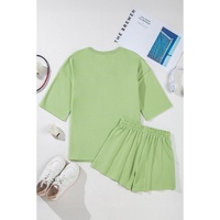 Meadow Mist Green Solid Loose V Neck Half Sleeve Tee and Shorts - L thumbnail