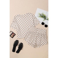 Brown Checkerboard T Shirt and High Waist Skorts 2 Piece Outfit - S thumbnail