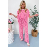 Sachet Pink 2-tone Colorblock Patchwork Corded 2pcs Outfit - M thumbnail