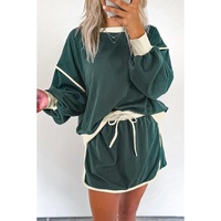 Evergreen Color Contrast Loose Pullover and Lace-up Waist Skort Set - S thumbnail