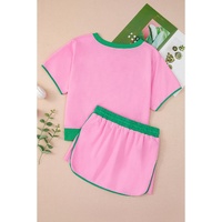 Bonbon Colorblock Edge Drop Shoulder T Shirt and Skort 2Pcs Set - M thumbnail