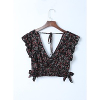 Azura Exchange Floral Ruffled Crop Top and Maxi Skirt Set - M thumbnail