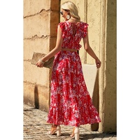 Azura Exchange Floral Ruffled Crop Top and Maxi Skirt Set - L thumbnail