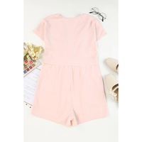 Azura Exchange Pink Deep V Neck Buttoned High Waist Romper - L thumbnail
