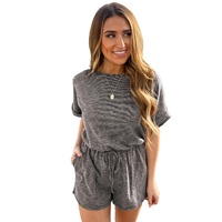 Gray Ribbed Elastic Waist Romper - L thumbnail