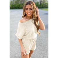 Azura Exchange Beige Ribbed Elastic Waist Romper - L thumbnail