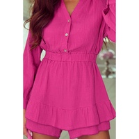 Azura Exchange Rose Textured Tiered Ruffled Buttoned Long Sleeve Romper - M thumbnail