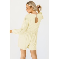 Apricot Solid Color High Waist Long Sleeve Romper - L thumbnail
