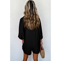 Black Half Button Collared Loose Romper - S thumbnail