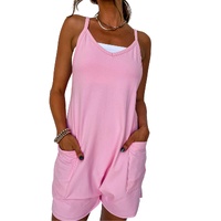 Pink Spaghetti Straps V Neck Jersey Romper - M thumbnail