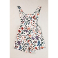 Beige Floral Print Bib Open Back Romper - XL thumbnail