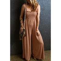 Dusty Pink Ruffled Shirred Wide Leg Sleeveless Jumpsuit - L thumbnail