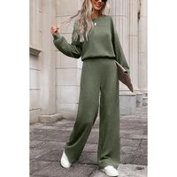 Laurel Green Solid Ribbed Knit Keyhole Back High Waist Jumpsuit - L thumbnail