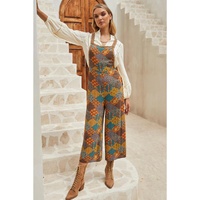 Multicolour Boho Floral Print Crossed Straps Ankle-length Jumpsuit - S thumbnail