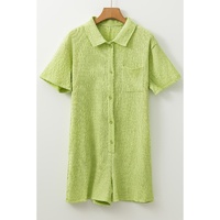 Meadow Mist Green Textured Short Sleeve Patched Pocket Buttoned Shirt Romper - L thumbnail