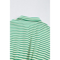 Green Stripe Textured Short Sleeve Collared Buttoned Waist Tie Romper - XL thumbnail