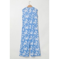 Myosotis Floral Print Half Button Wide Leg Relaxed Sleeveless Jumpsuit - L thumbnail