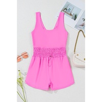 Sachet Pink Plain Sleeveless Loop Drawstring Cinched Waist Romper - L thumbnail