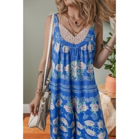 Blue Floral Print Wide Leg Sleeveless Jumpsuit - XL thumbnail