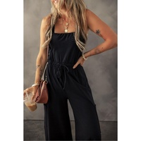 Black Drawstring Wide Leg Cargo Pockets Sleeveless Jumpsuit - XL thumbnail