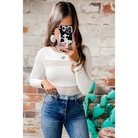 Azura Exchange White Mesh Patchwork Long Sleeve Bodysuit - M thumbnail