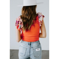 Orange Ribbed Knit Tiered Ruffled Sleeve Bodysuit - XL thumbnail