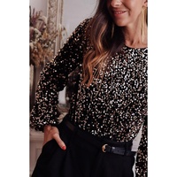 Black Deep V Back Sequin Puff Sleeve Bodysuit - XL thumbnail