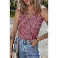 Heather Floral Textured V Neck Wrapped Sleeveless Bodysuit - L thumbnail