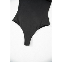 Black Solid Color Pleated One Shoulder Bodysuit - L thumbnail