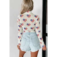 White Americana Glitter Mesh Long Sleeve Bodysuit - M thumbnail