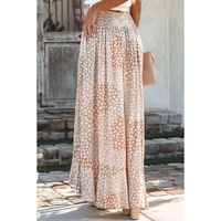 Azura Exchange Flower Print Maxi Skirt with Smocked Waist and Button Slit - M thumbnail