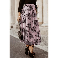Peach Blossom Floral Leaves Embroidered High Waist Maxi Skirt - L thumbnail