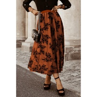 Gold Flame Floral Leaves Embroidered High Waist Maxi Skirt - S thumbnail