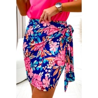 Azura Exchange Floral Print Lace-up Bodycon Mini Skirt - S thumbnail