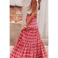 Rose Vintage Boho Floral Print Tiered Maxi Skirt - L thumbnail
