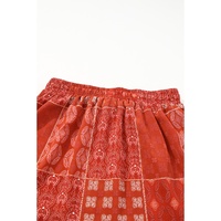 Red Bohemian Mix Print Long Flared Skirt - M thumbnail